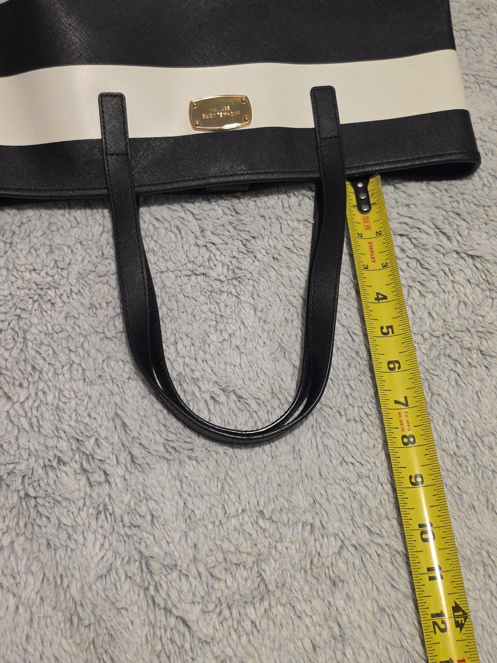Michael Kors Black and White Striped Leather Tote - Picture 10 of 10